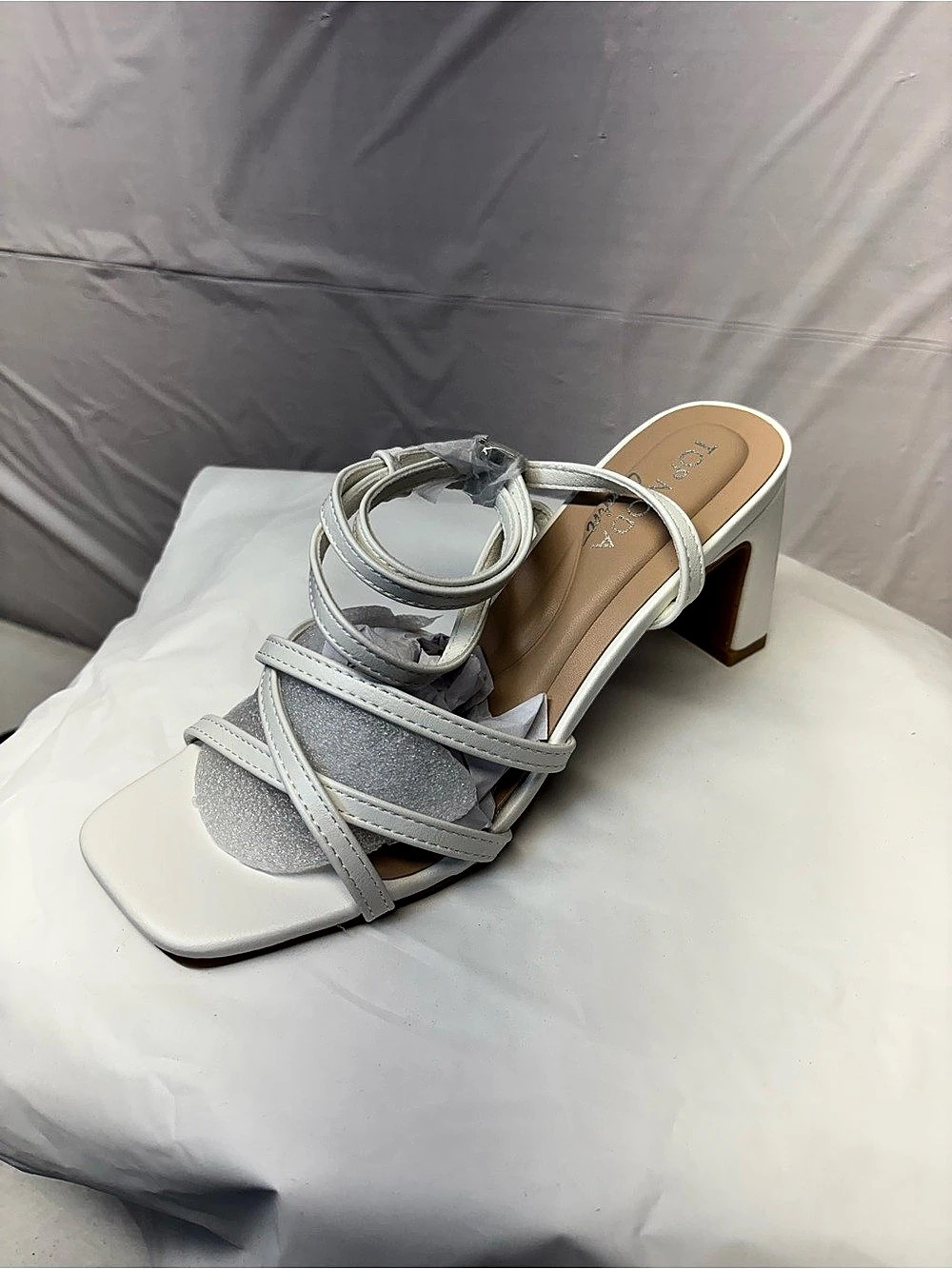 Top Moda Monique-9 Strappy Heels White & Silver US 5.5